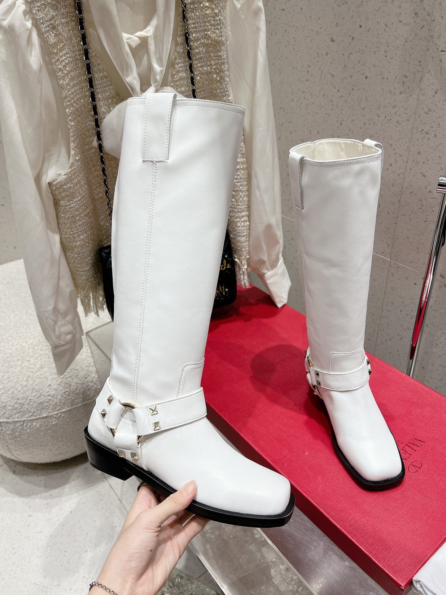 VALENTINO 25S KNEE-HIGH BOOTS IN WHITE CALFSKIN STYLE 3 - 35