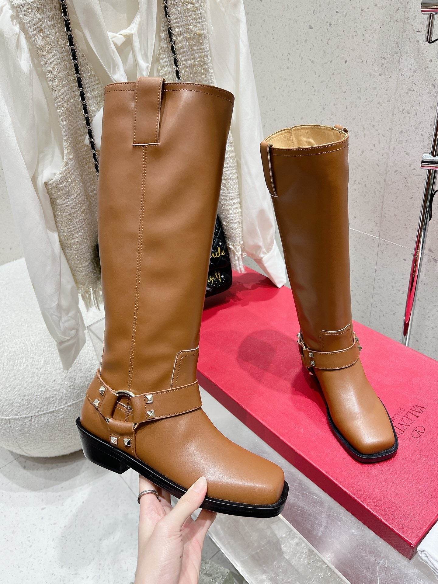 VALENTINO 25S KNEE-HIGH BOOTS IN BROWN CALFSKIN STYLE 2 - 35
