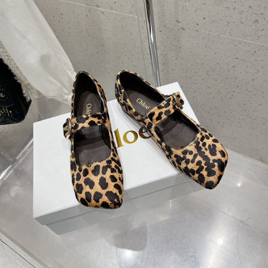 БАЛЕТКИ CHLOÉ 26S МЕРІ ДЖЕЙН З ПОНІ-ХУТРА З ЛЕОПАРДОВИМ ПРИНТОМ