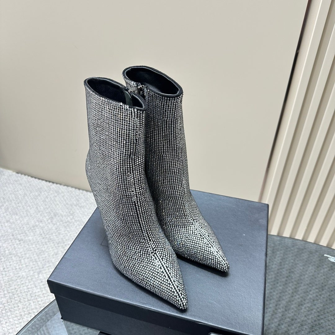 SL OPYUM GLITTER HEELED BOOT BLACK CALFSKIN - 35