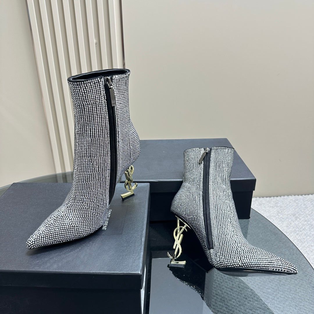 SL OPYUM GLITTER HEELED BOOT BLACK CALFSKIN - 35