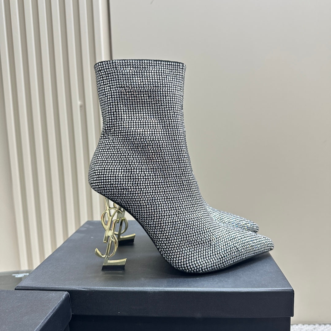 SL OPYUM GLITTER HEELED BOOT BLACK CALFSKIN - 35