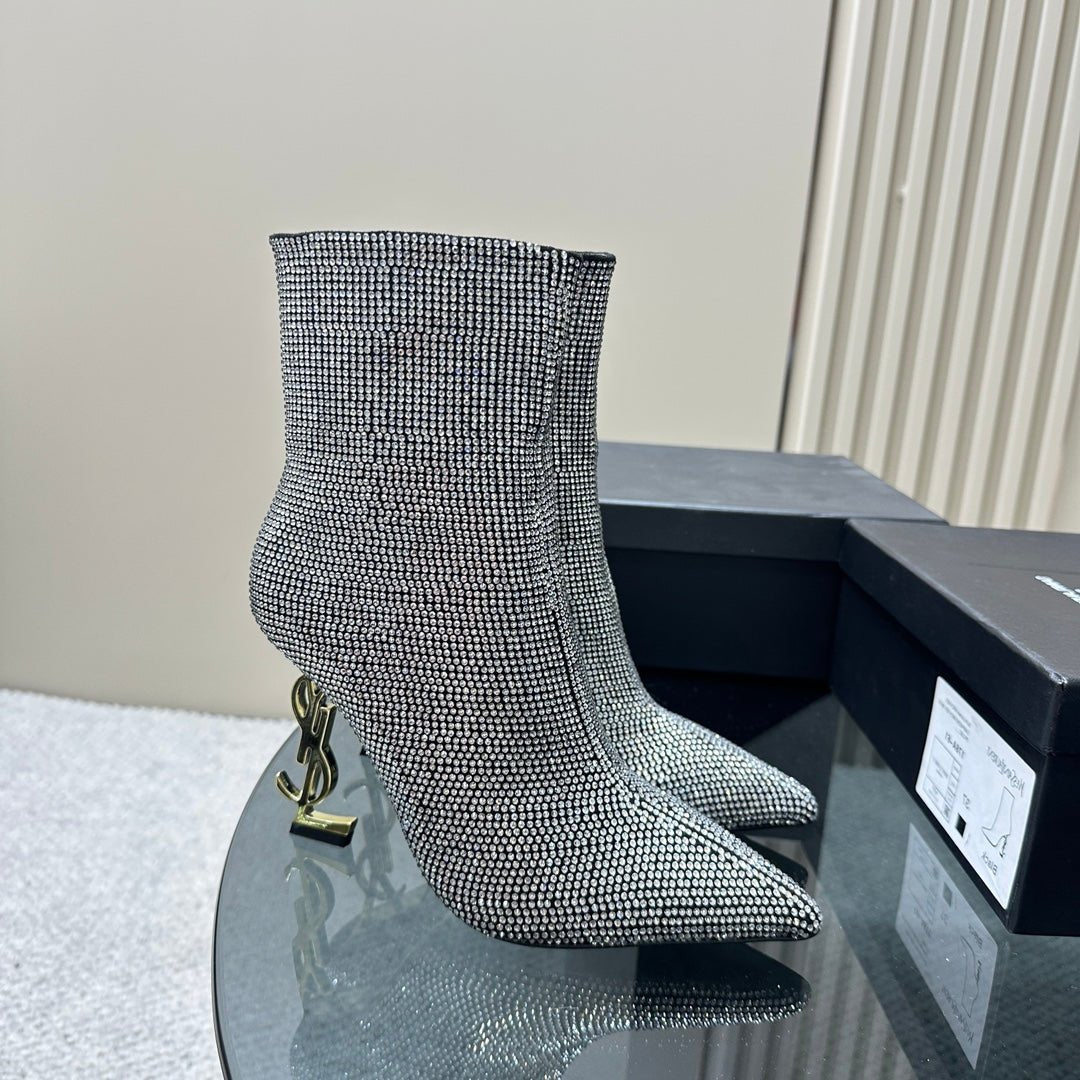 SL OPYUM GLITTER HEELED BOOT BLACK CALFSKIN - 35