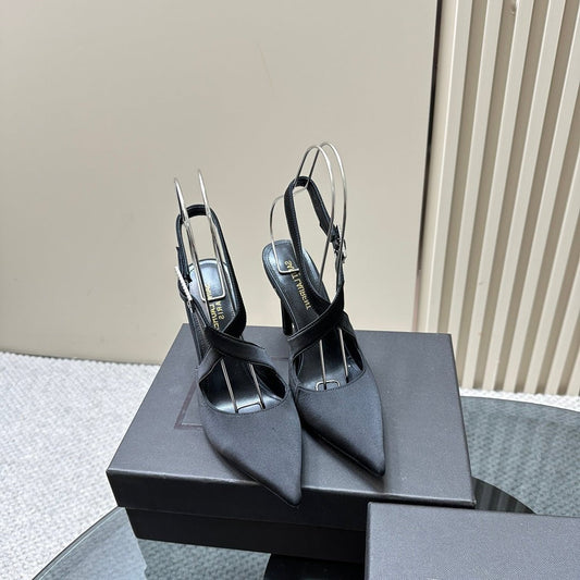 SL CROSS-STRAP SLINGBACK BLACK SATIN - 35