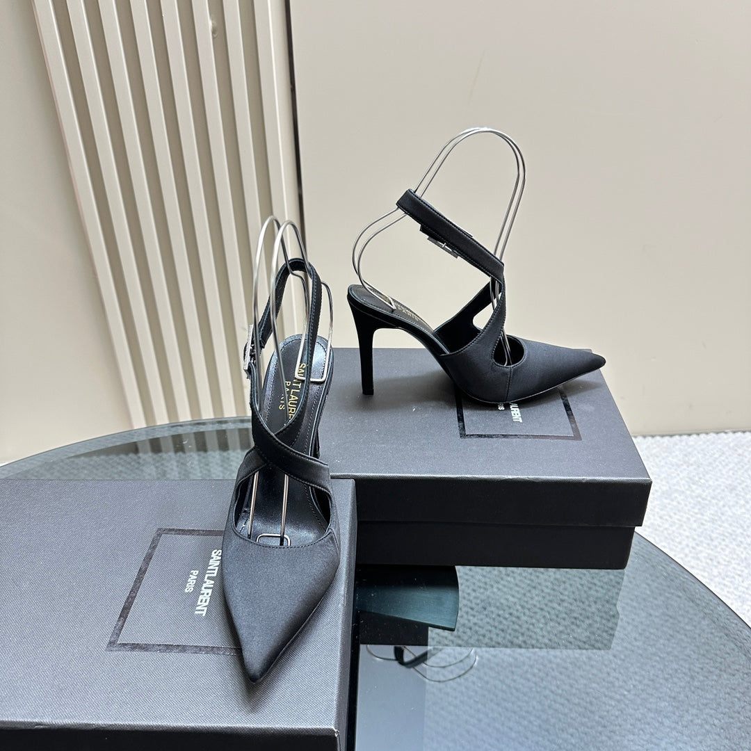SL CROSS-STRAP SLINGBACK BLACK SATIN - 35