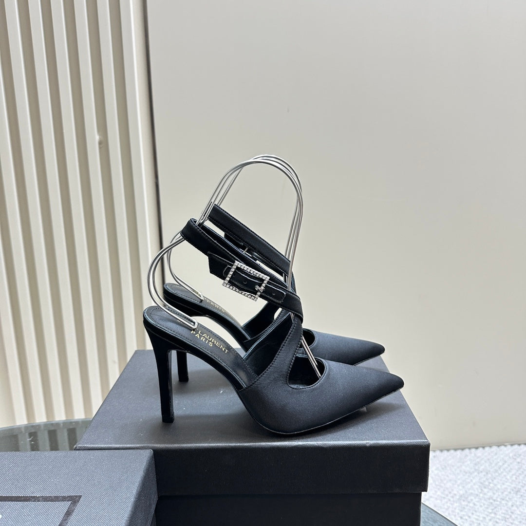 SL CROSS-STRAP SLINGBACK BLACK SATIN - 35