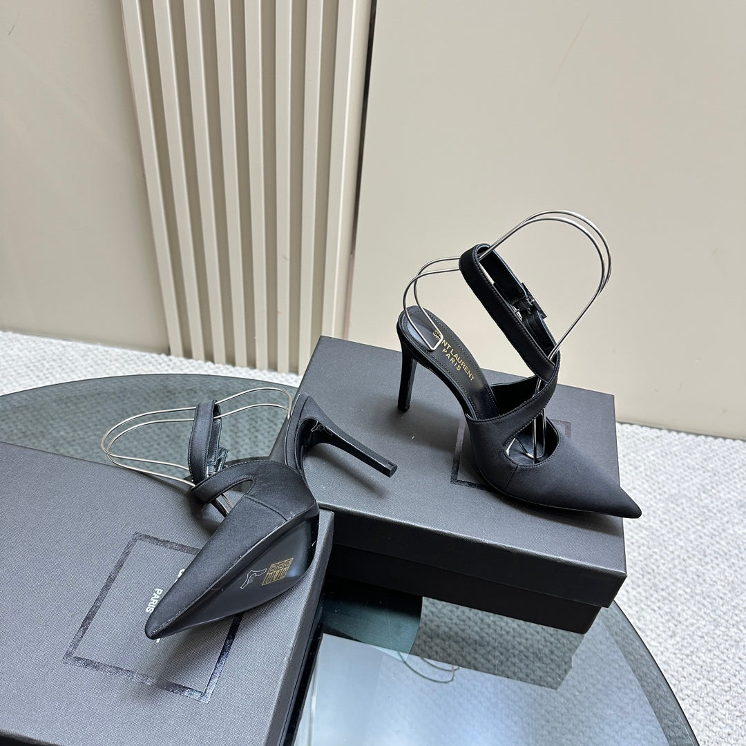 SL CROSS-STRAP SLINGBACK BLACK SATIN - 35