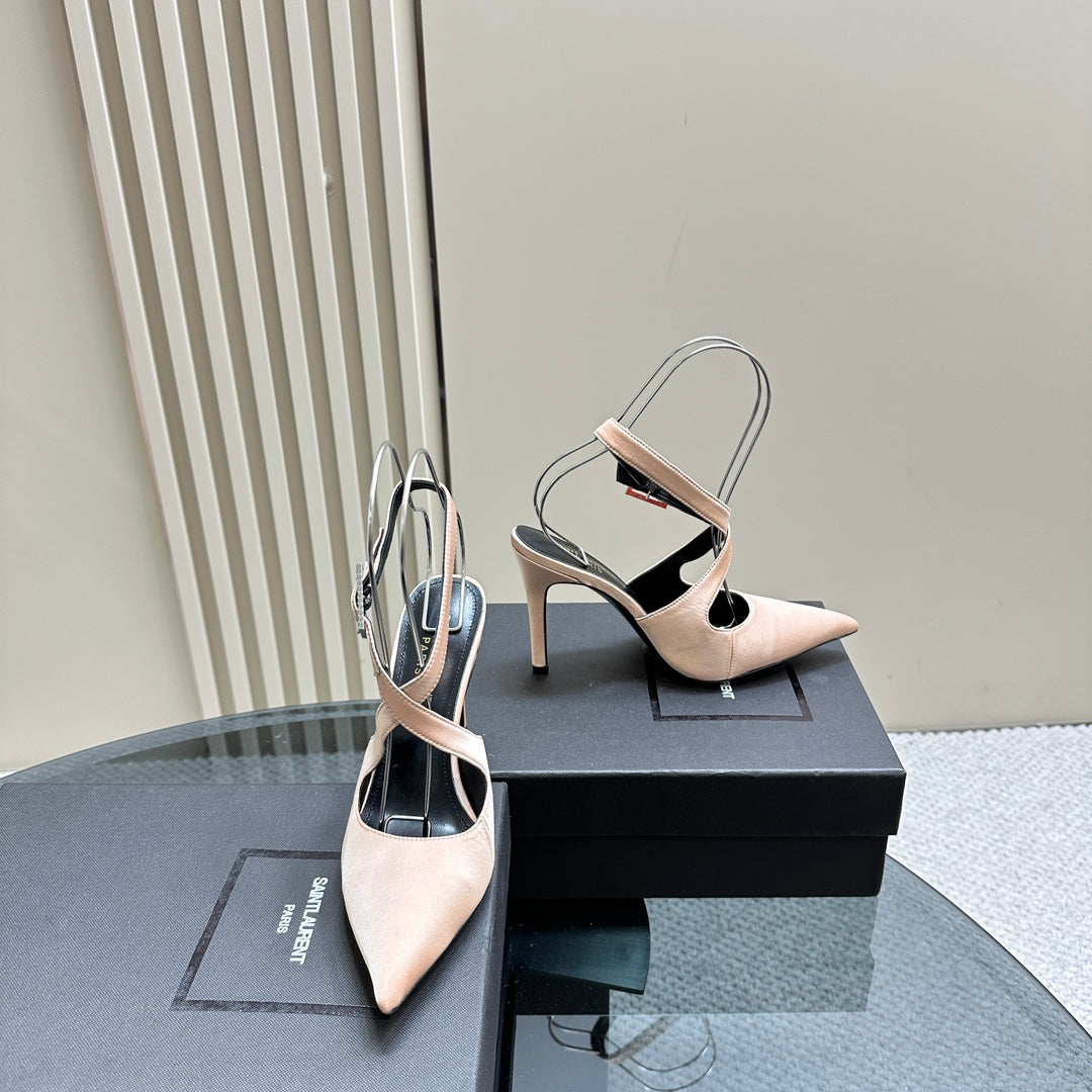 SL CROSS-STRAP SLINGBACK PINK NUDE SATIN - 35