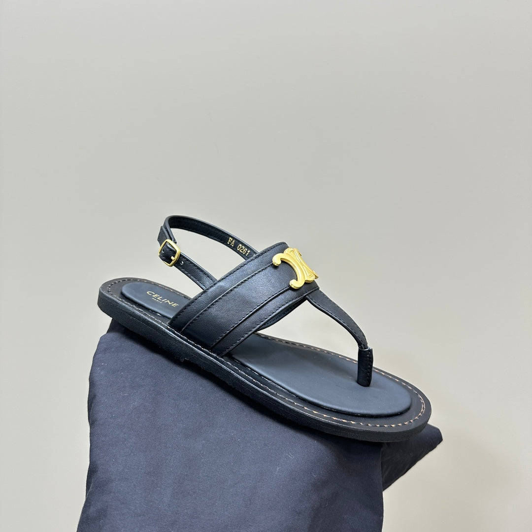 LYMPIA TRIOMPHE THONG IN CALFSKIN BLACK - 35