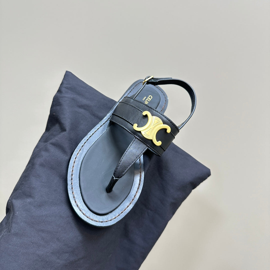LYMPIA TRIOMPHE THONG IN CALFSKIN BLACK - 35