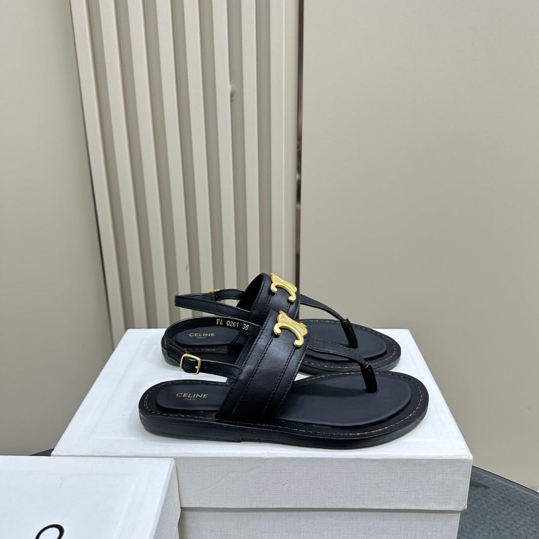 LYMPIA TRIOMPHE THONG IN CALFSKIN BLACK - 35