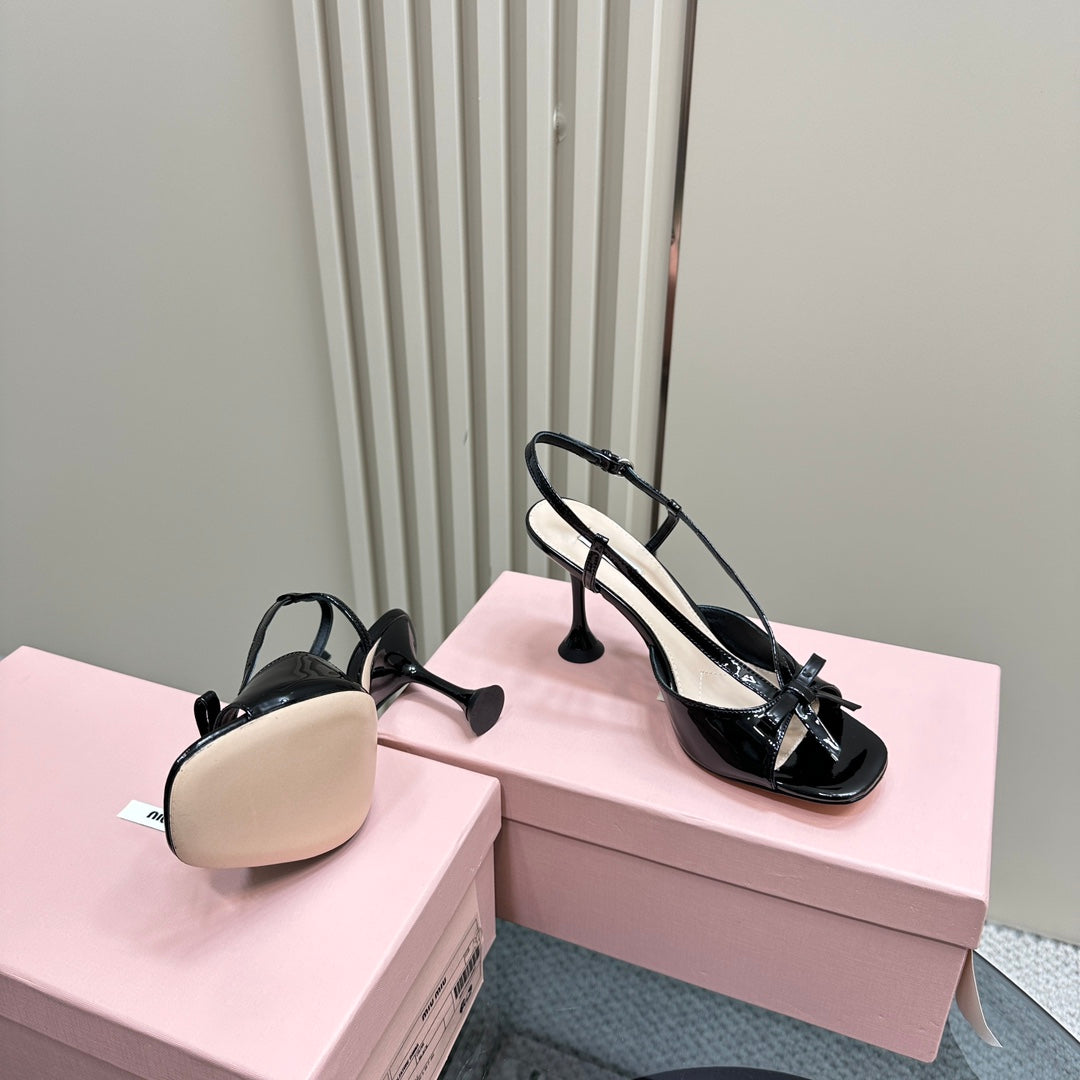 High Heels With Bows Black Sheepskin - 35