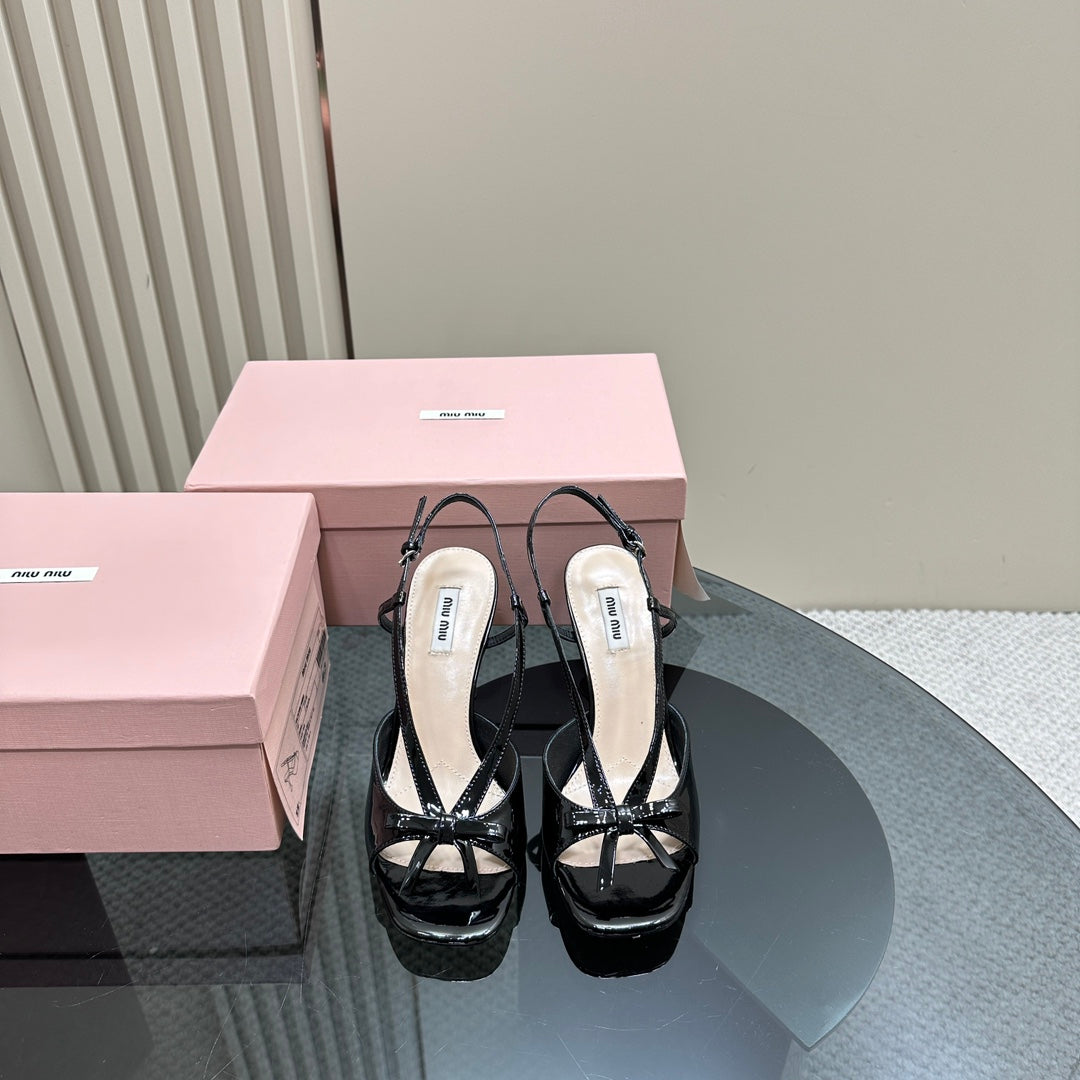 High Heels With Bows Black Sheepskin - 35