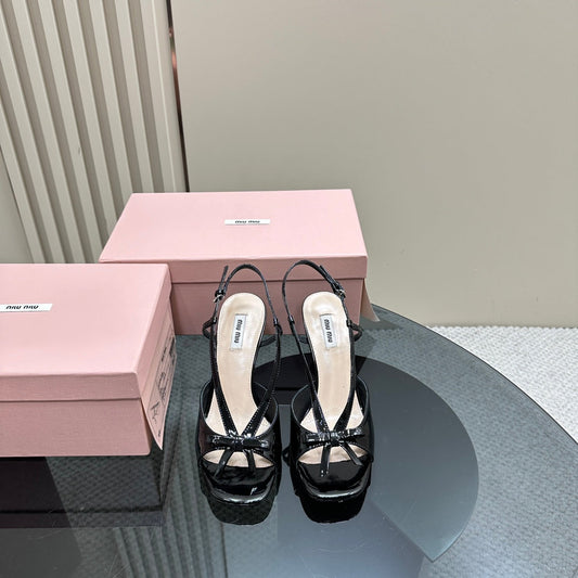 High Heels With Bows Black Sheepskin - 35