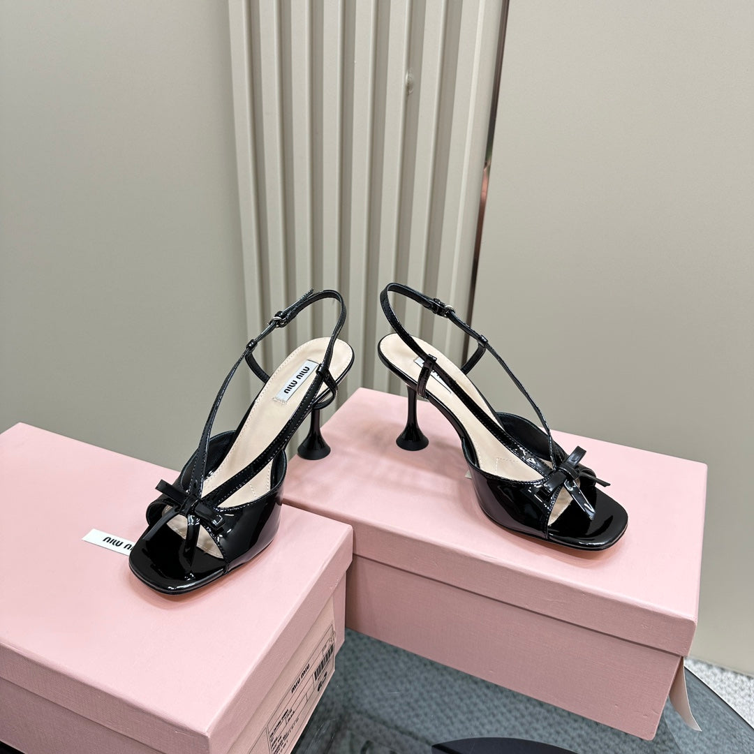 High Heels With Bows Black Sheepskin - 35
