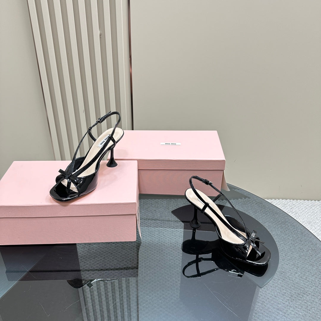 High Heels With Bows Black Sheepskin - 35