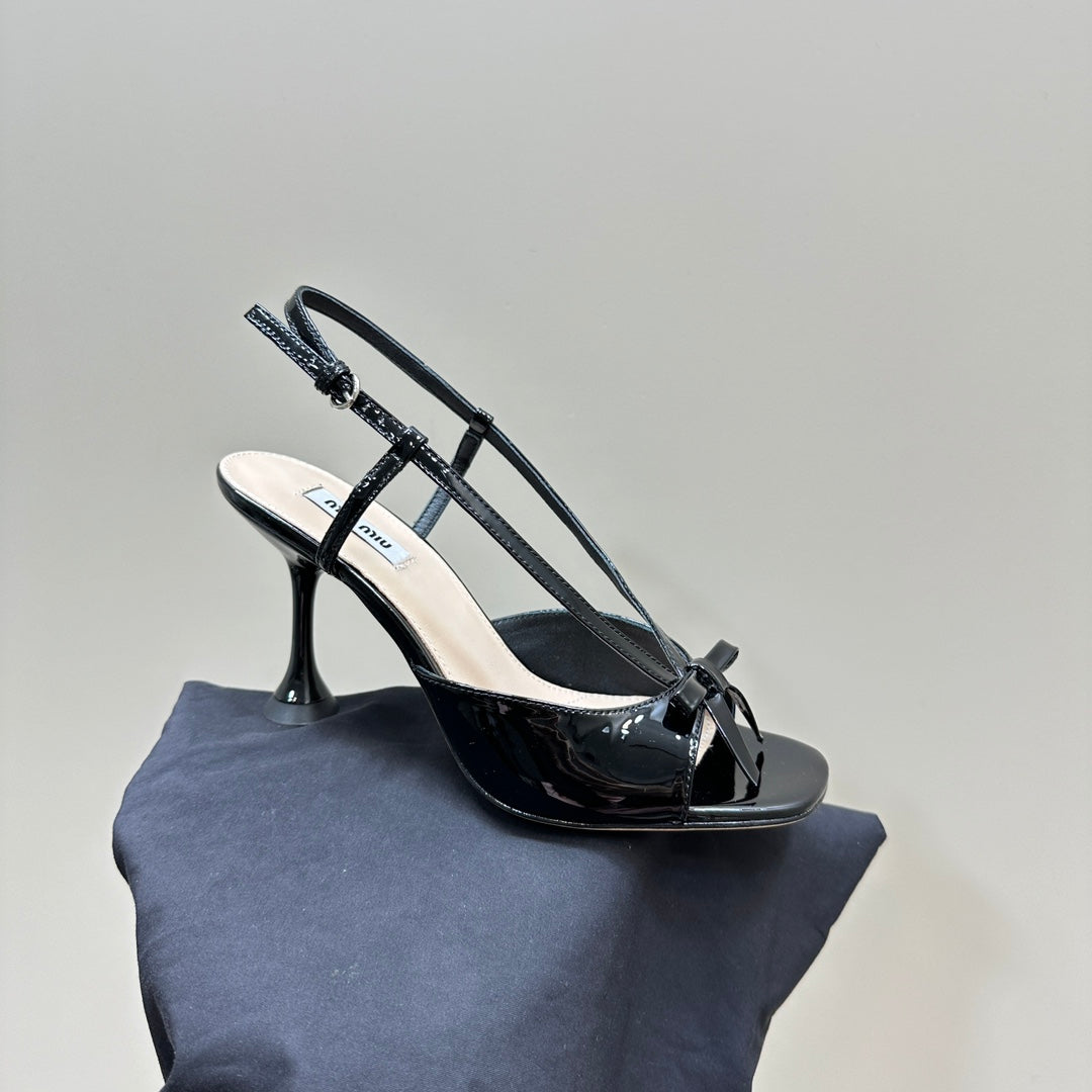 High Heels With Bows Black Sheepskin - 35