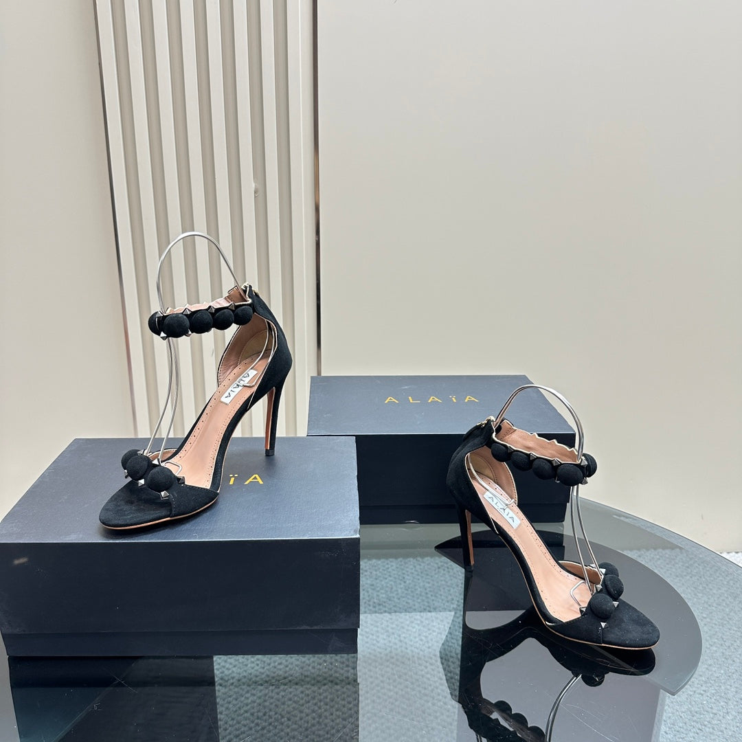 ALAIA HIGH HEEL SANDAL 10 CM IN BLACK SUEDE - 35