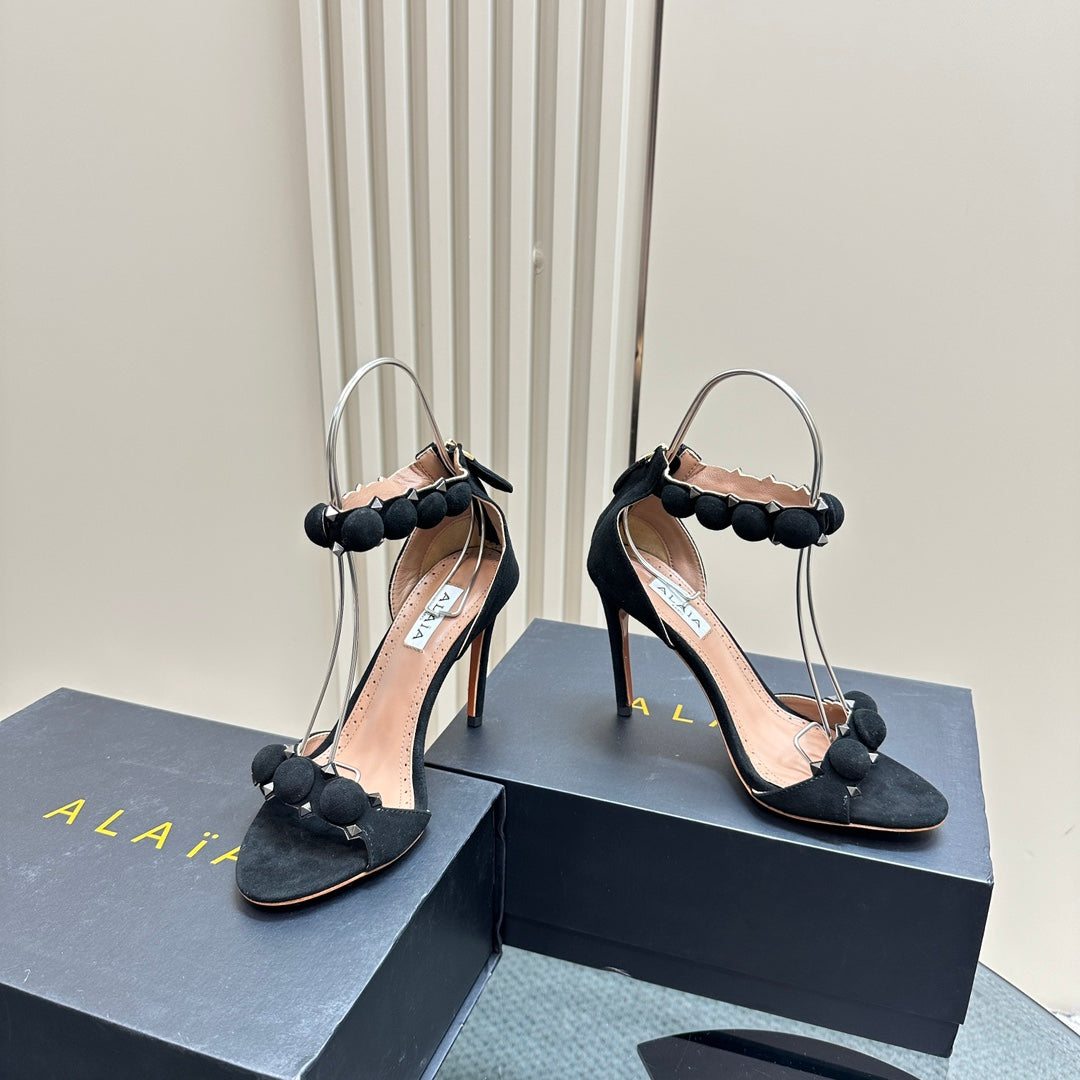 ALAIA HIGH HEEL SANDAL 10 CM IN BLACK SUEDE - 35