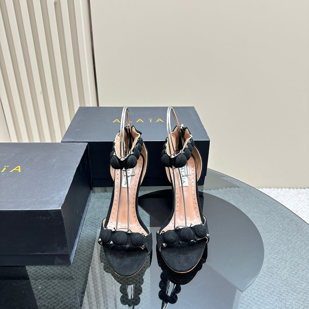 ALAIA HIGH HEEL SANDAL 10 CM IN BLACK SUEDE - 35