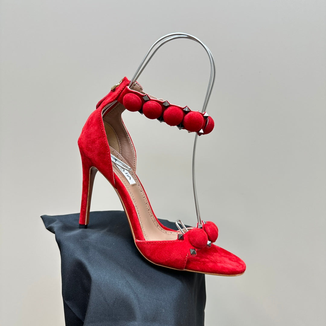 ALAIA HIGH HEEL SANDAL 10 CM IN CHERRY RED SUEDE - 35