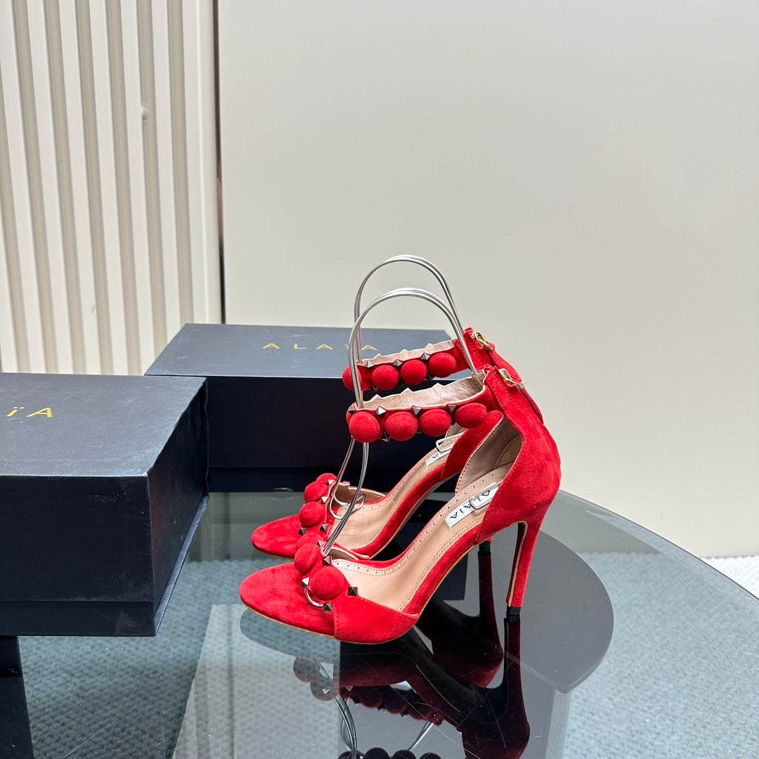 ALAIA HIGH HEEL SANDAL 10 CM IN CHERRY RED SUEDE - 35