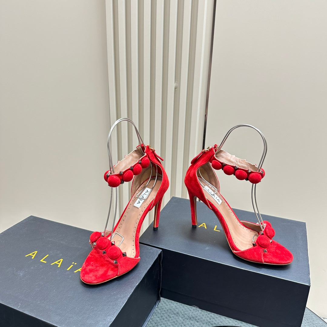 ALAIA HIGH HEEL SANDAL 10 CM IN CHERRY RED SUEDE - 35