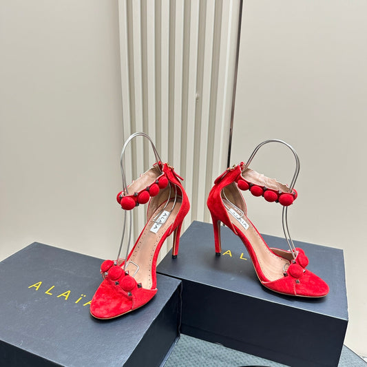 ALAIA HIGH HEEL SANDAL 10 CM IN CHERRY RED SUEDE - 35