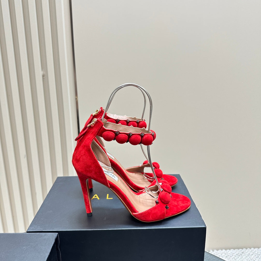 ALAIA HIGH HEEL SANDAL 10 CM IN CHERRY RED SUEDE - 35