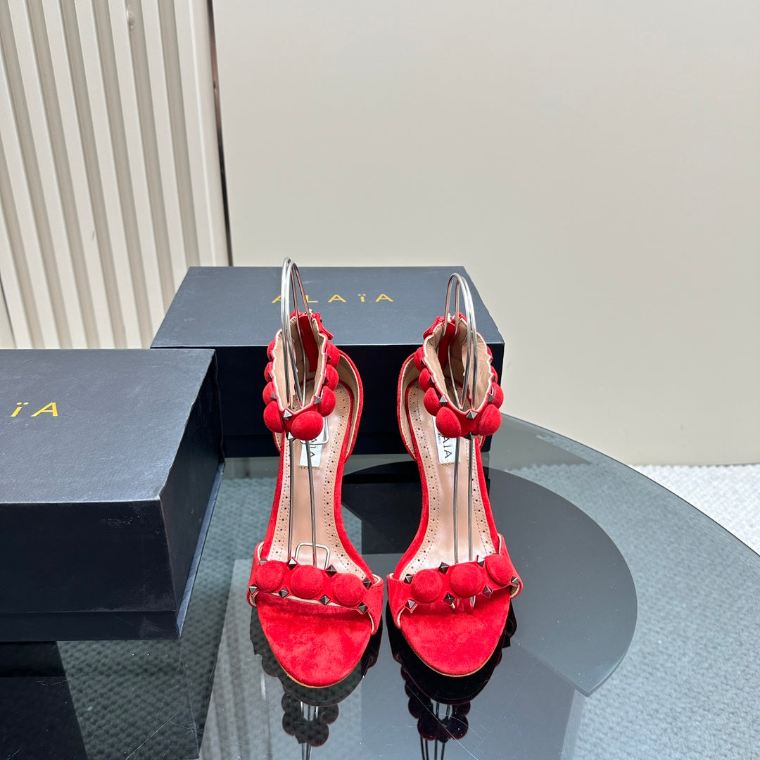 ALAIA HIGH HEEL SANDAL 10 CM IN CHERRY RED SUEDE - 35