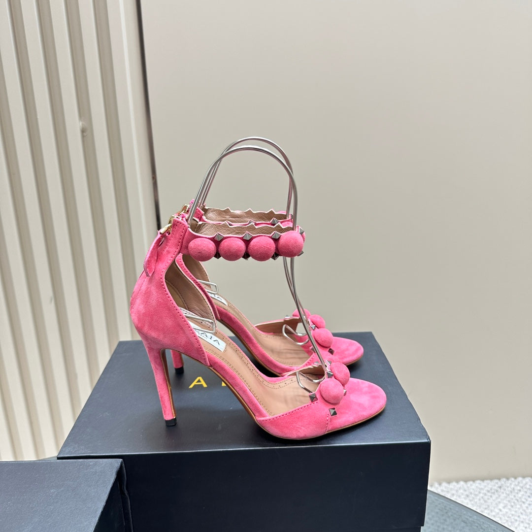 ALAIA HIGH HEEL SANDAL 10 CM IN ROSE PINK SUEDE - 35