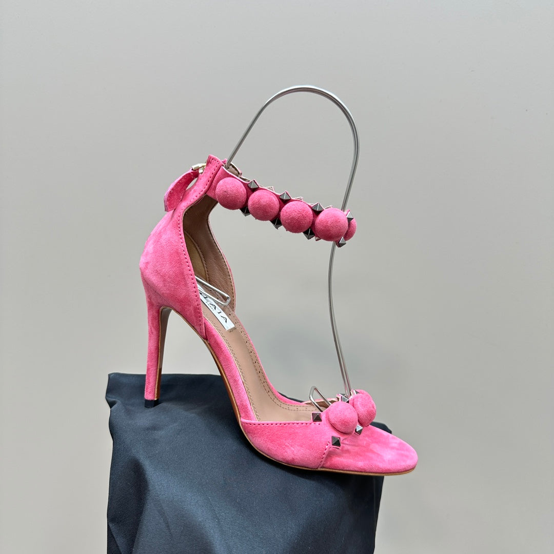 ALAIA HIGH HEEL SANDAL 10 CM IN ROSE PINK SUEDE - 35