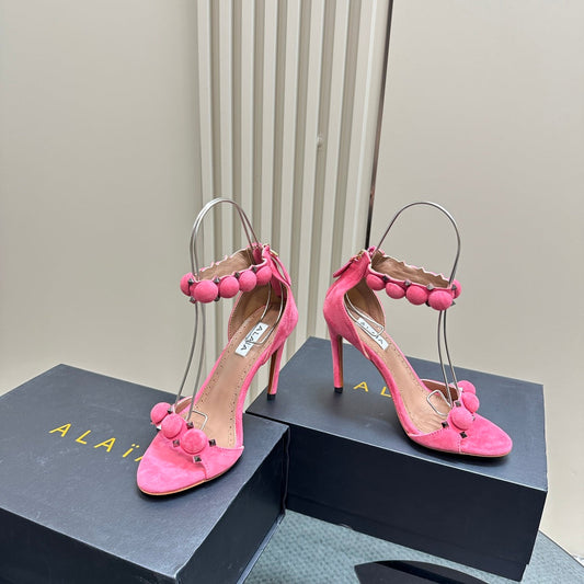ALAIA HIGH HEEL SANDAL 10 CM IN ROSE PINK SUEDE - 35