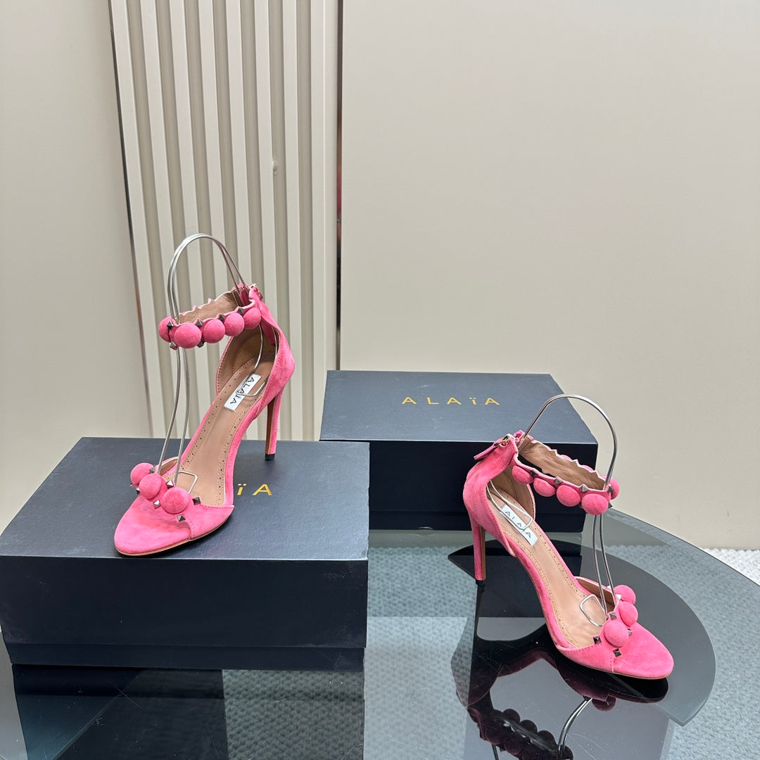ALAIA HIGH HEEL SANDAL 10 CM IN ROSE PINK SUEDE - 35