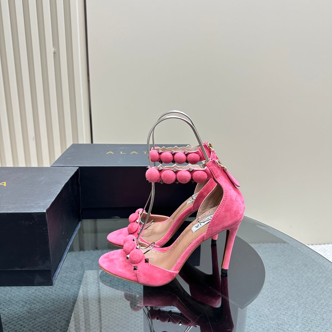 ALAIA HIGH HEEL SANDAL 10 CM IN ROSE PINK SUEDE - 35