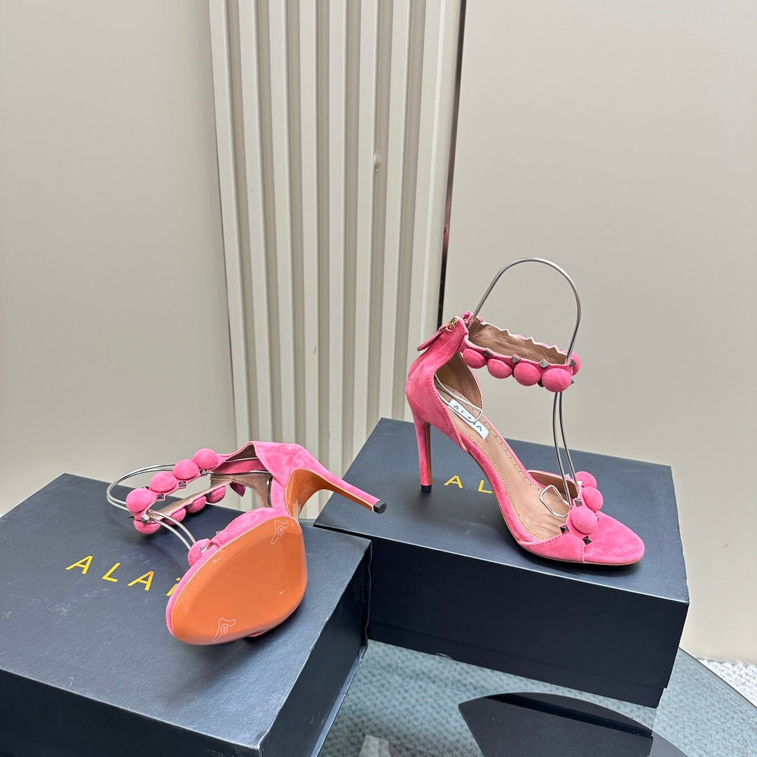 ALAIA HIGH HEEL SANDAL 10 CM IN ROSE PINK SUEDE - 35