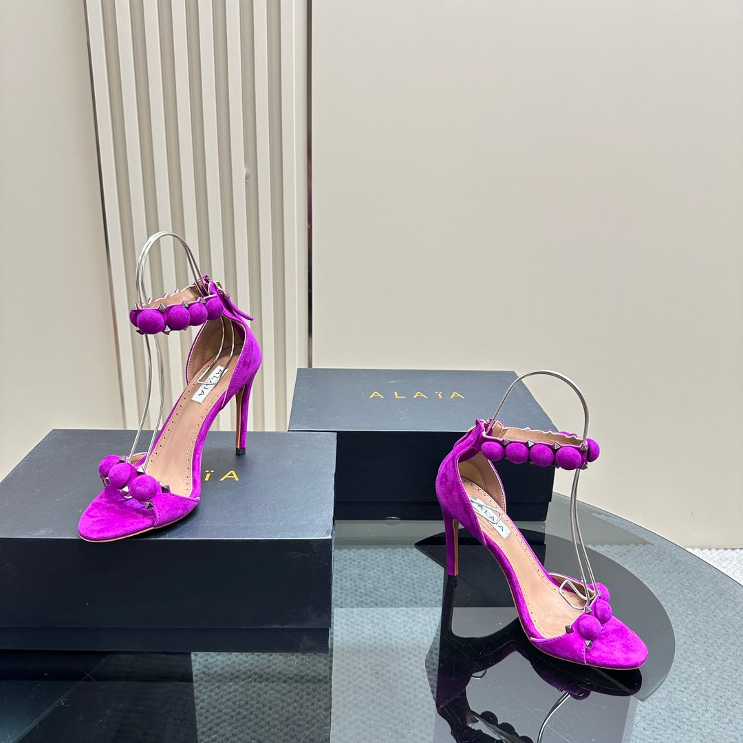 ALAIA HIGH HEEL SANDAL 10 CM IN MAGENTA PINK SUEDE - 35