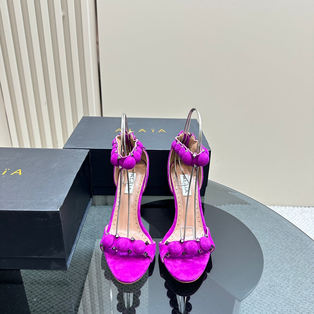 ALAIA HIGH HEEL SANDAL 10 CM IN MAGENTA PINK SUEDE - 35
