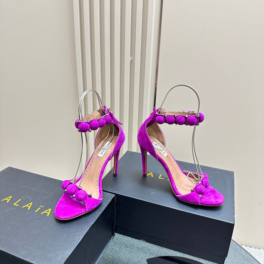 ALAIA HIGH HEEL SANDAL 10 CM IN MAGENTA PINK SUEDE - 35