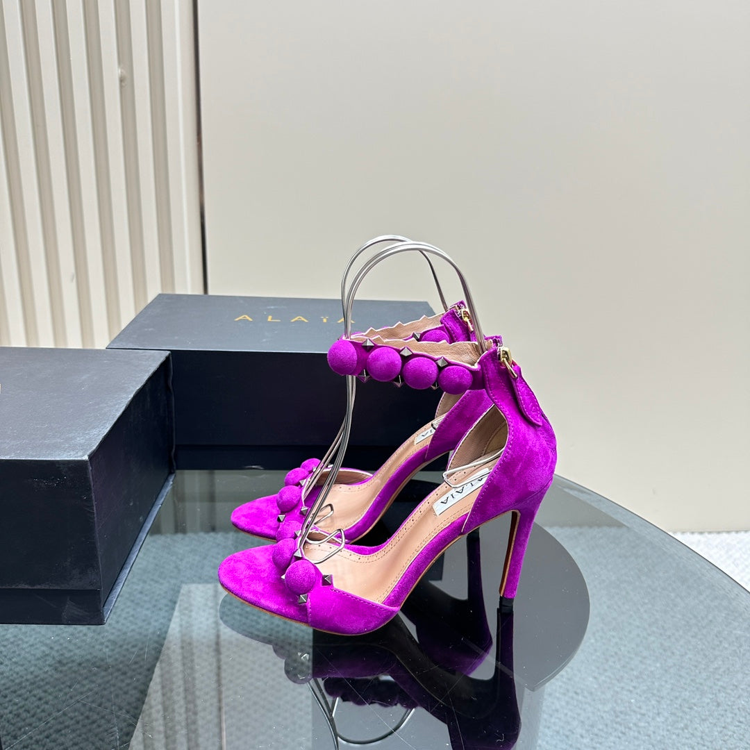 ALAIA HIGH HEEL SANDAL 10 CM IN MAGENTA PINK SUEDE - 35