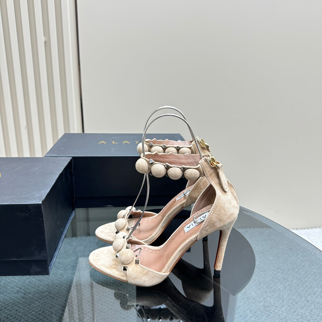 ALAIA HIGH HEEL SANDAL 10 CM IN BEIGE SUEDE - 35