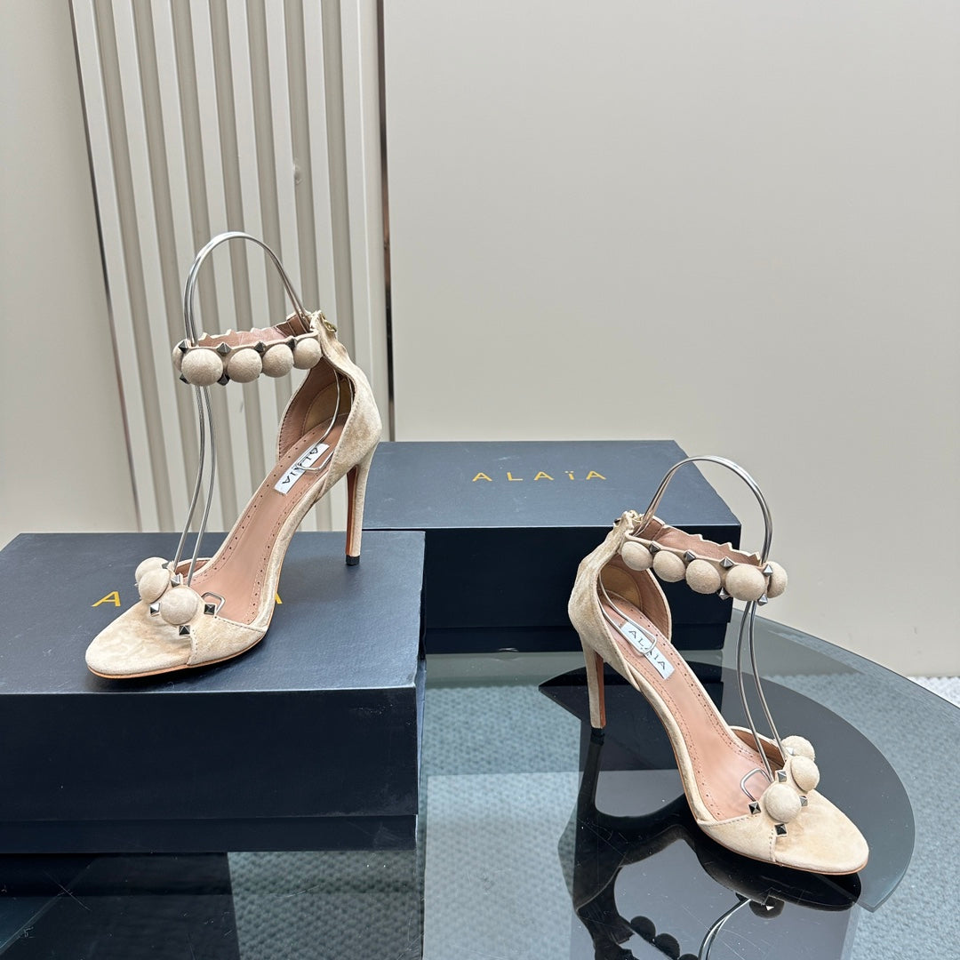 ALAIA HIGH HEEL SANDAL 10 CM IN BEIGE SUEDE - 35