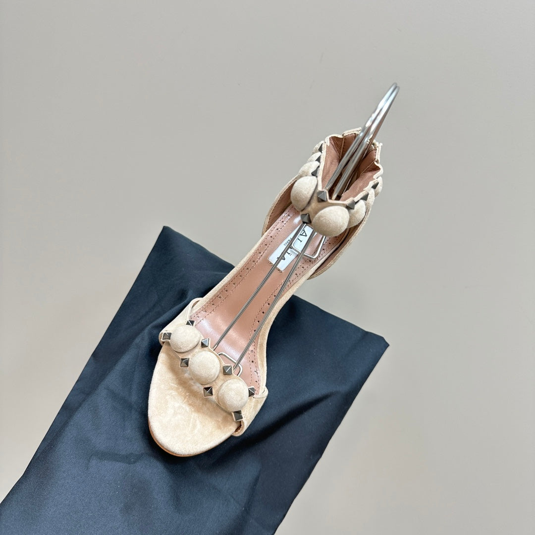 ALAIA HIGH HEEL SANDAL 10 CM IN BEIGE SUEDE - 35