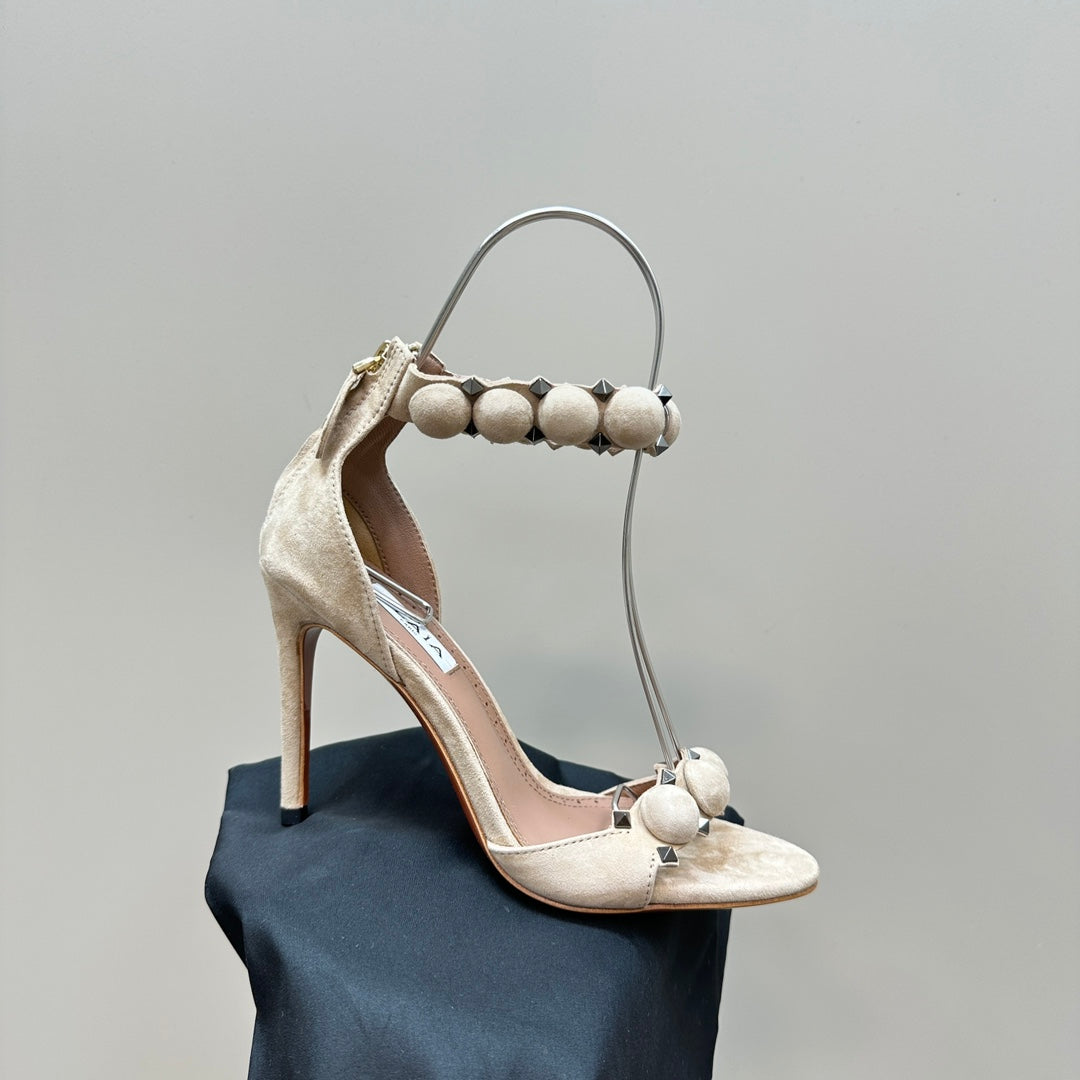 ALAIA HIGH HEEL SANDAL 10 CM IN BEIGE SUEDE - 35