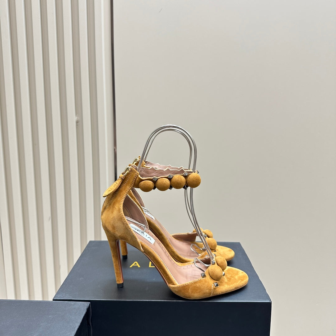 ALAIA HIGH HEEL SANDAL 10 CM IN DIJON YELLOW SUEDE - 35