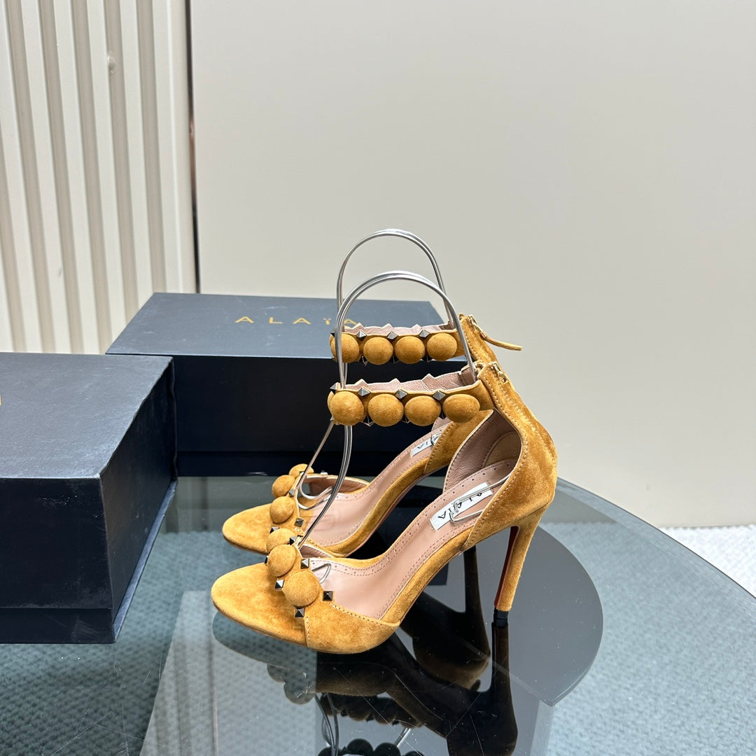 ALAIA HIGH HEEL SANDAL 10 CM IN DIJON YELLOW SUEDE - 35