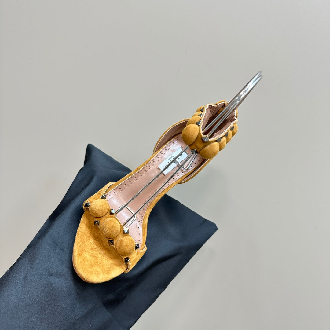 ALAIA HIGH HEEL SANDAL 10 CM IN DIJON YELLOW SUEDE - 35