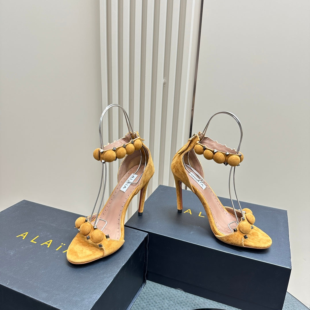 ALAIA HIGH HEEL SANDAL 10 CM IN DIJON YELLOW SUEDE - 35