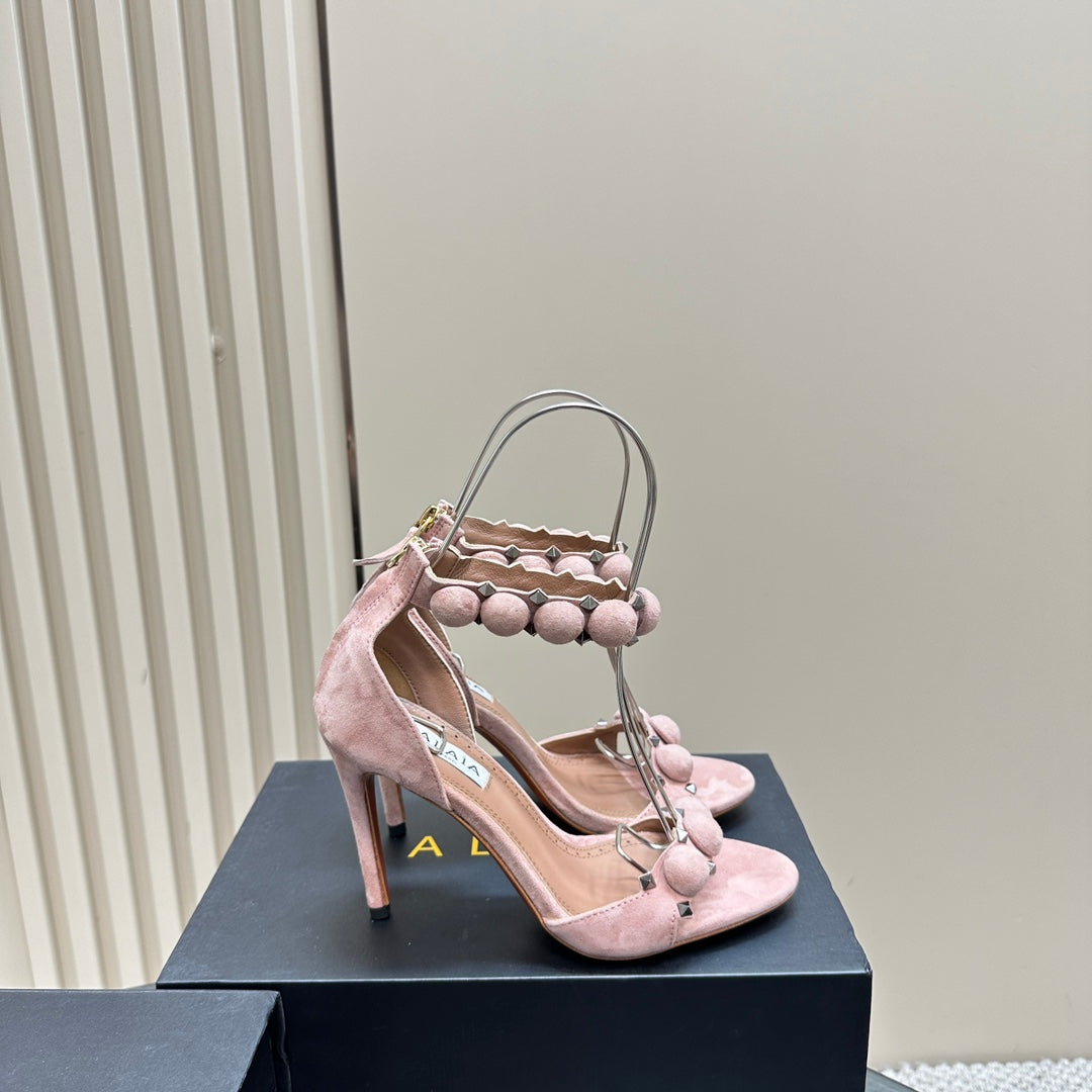 ALAIA HIGH HEEL SANDAL 10 CM IN LIGHT PINK SUEDE - 35