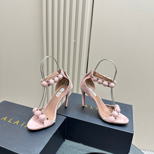 ALAIA HIGH HEEL SANDAL 10 CM IN LIGHT PINK SUEDE - 35